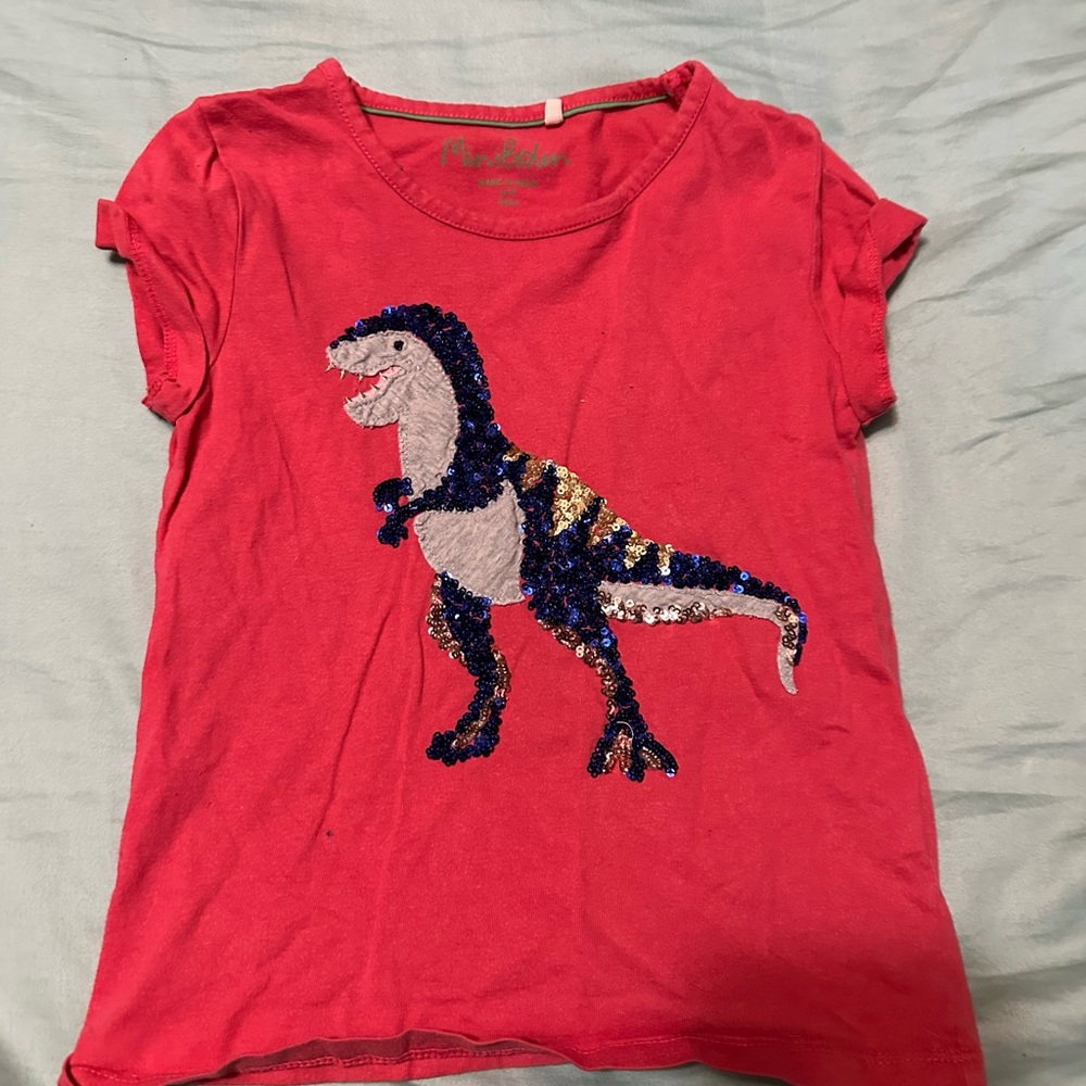 Mini Boden Red Tee with Sequin Dinosaur